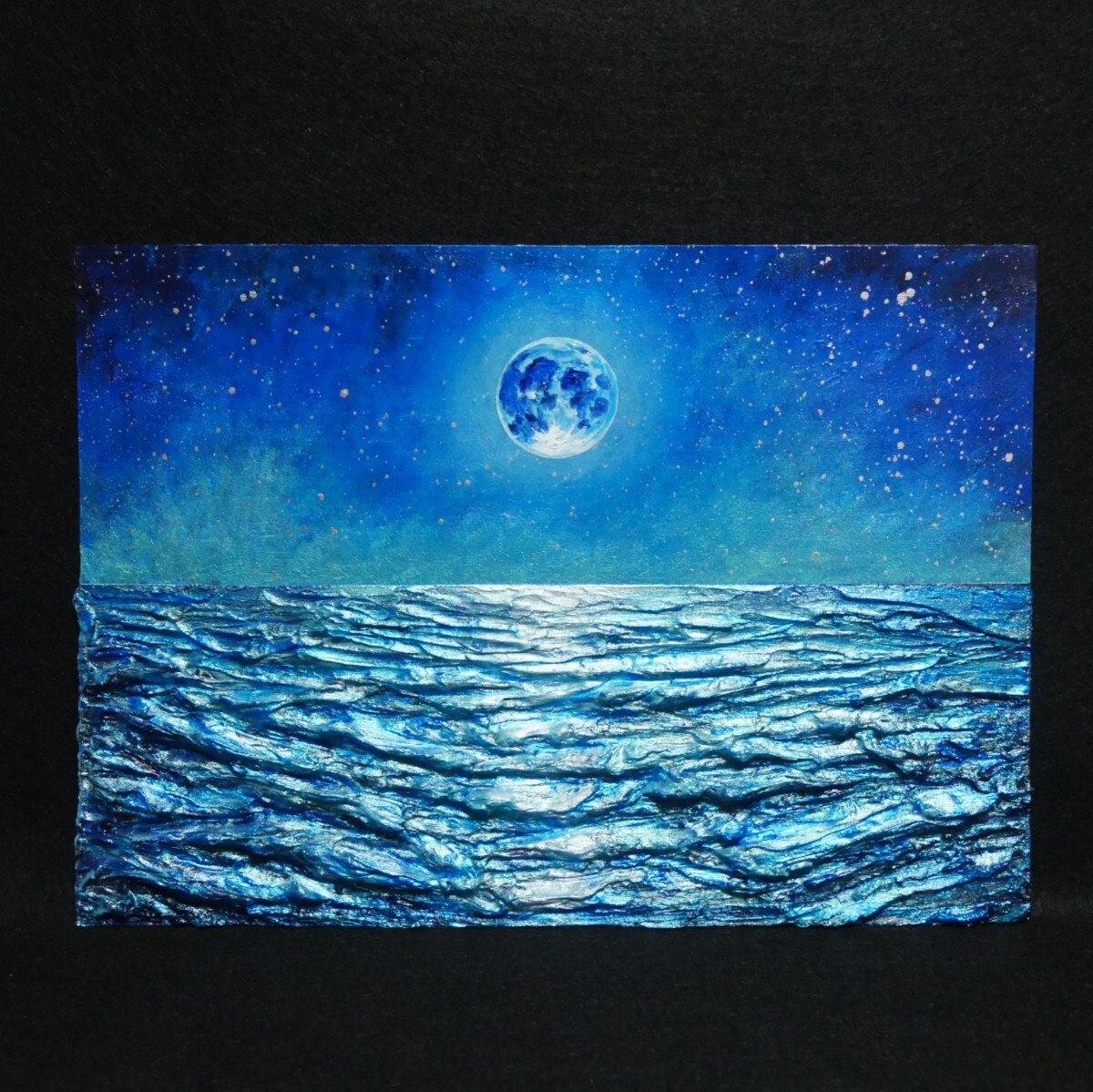 油絵 油彩 油彩画 絵 絵画 【青い満月と輝く海】 絵画 HR 通販