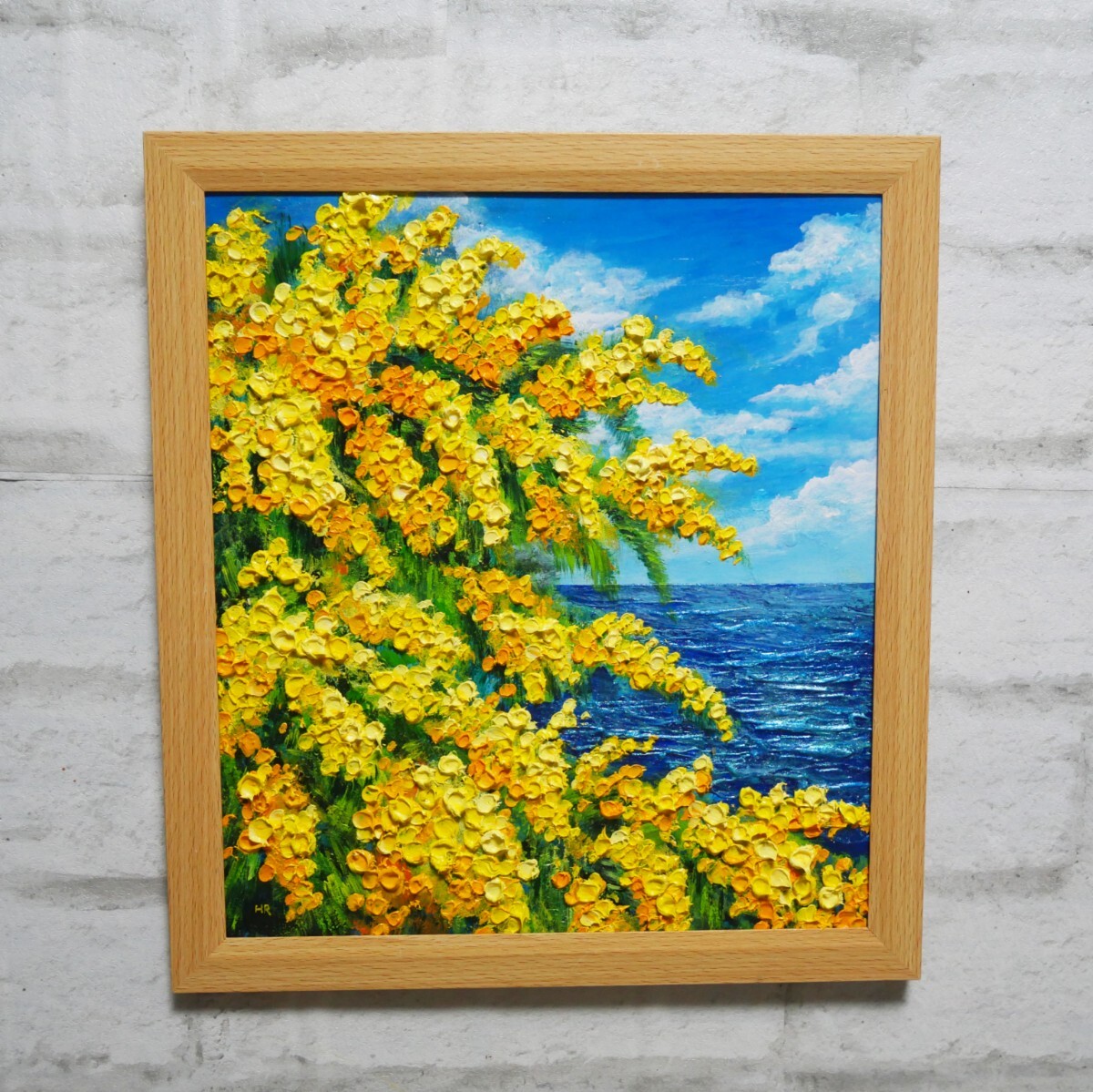 油絵 油彩 油彩画 絵 絵画 【ミモザの海】(自然、風景画)|売買 油絵 油彩 油彩画 絵 絵画 【ミモザの海】(自然、風景画)|売買