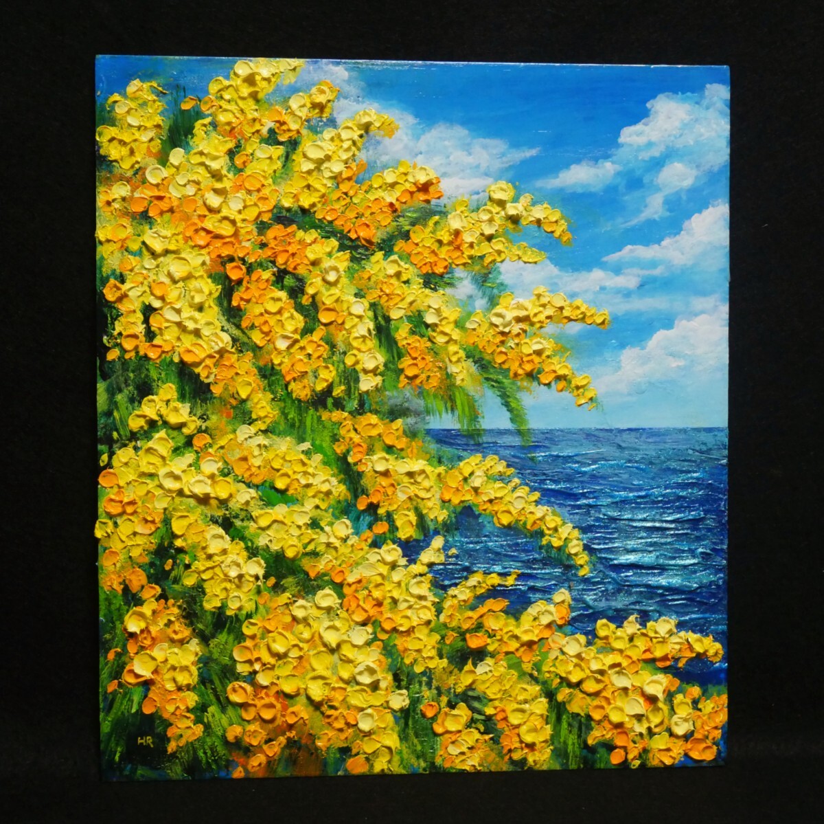 油絵 油彩 油彩画 絵 絵画 【ミモザの海】(自然、風景画)|売買 油絵 油彩 油彩画 絵 絵画 【ミモザの海】(自然、風景画)|売買