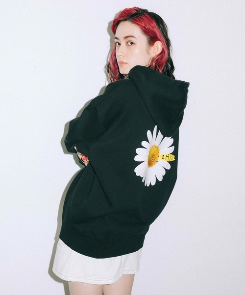 X-girl マーガレットプリントプルオーバーパーカー★黒