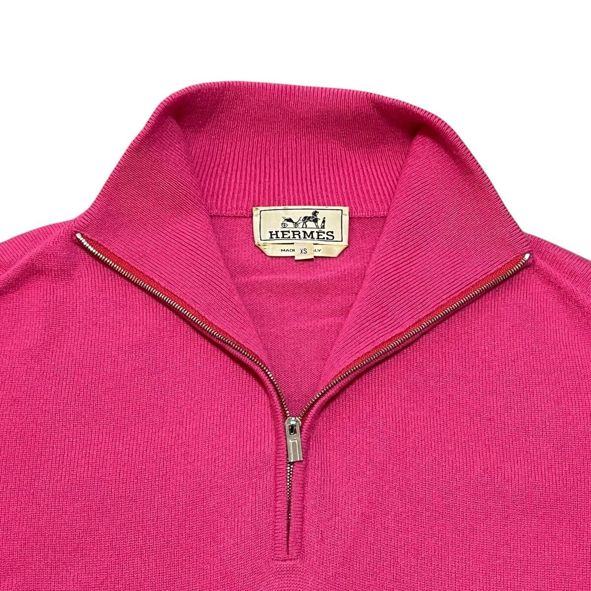 エルメス カシミヤ ハーフジップ 長袖ニット セーター ピンク エルメス カシミヤ ハーフジップ 長袖ニット セーター ピンク