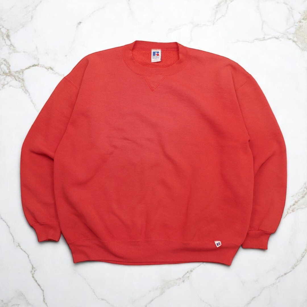 古着 90s USA製 RUSSELL ATHLETIC CREW NECK SWEAT WASHED RED 古着 90s USA製 RUSSELL ATHLETIC CREW NECK SWEAT WASHED RED