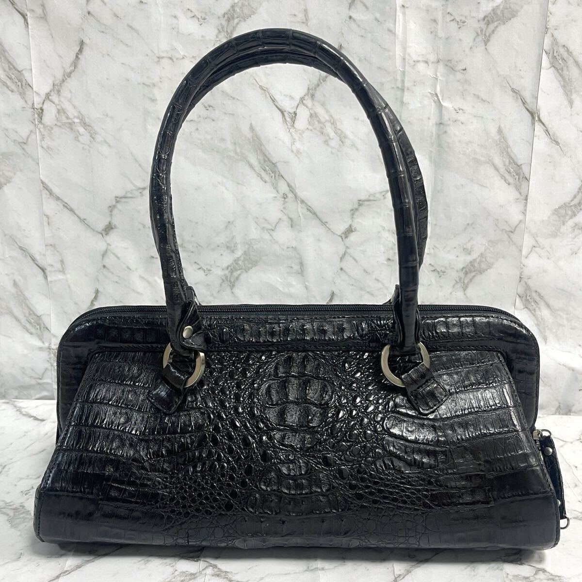 美品》カイマン ワニ革 トートバッグ ハンドバッグ ミニボストン 美品》カイマン ワニ革 トートバッグ ハンドバッグ ミニボストン