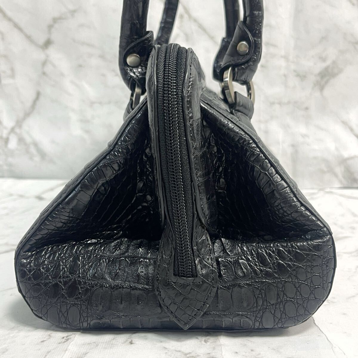 美品》カイマン ワニ革 トートバッグ ハンドバッグ ミニボストン 美品》カイマン ワニ革 トートバッグ ハンドバッグ ミニボストン