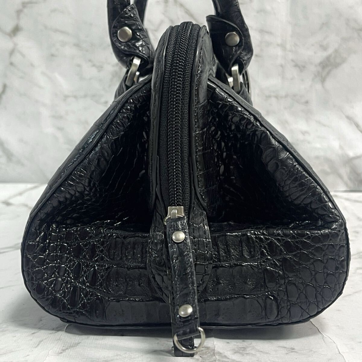 美品》カイマン ワニ革 トートバッグ ハンドバッグ ミニボストン 美品》カイマン ワニ革 トートバッグ ハンドバッグ ミニボストン