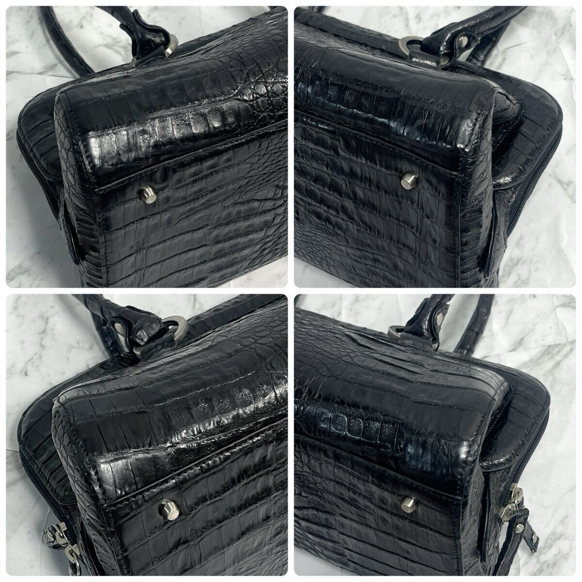 美品》カイマン ワニ革 トートバッグ ハンドバッグ ミニボストン 美品》カイマン ワニ革 トートバッグ ハンドバッグ ミニボストン