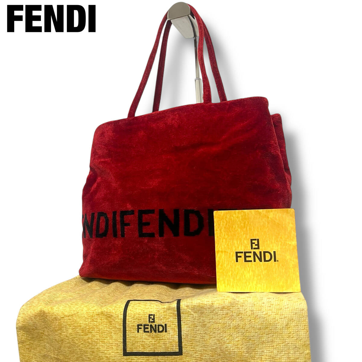 美品 FENDI フェンディ トートバッグ ハンドバッグ ベロア 赤 美品 FENDI フェンディ トートバッグ ハンドバッグ ベロア 赤