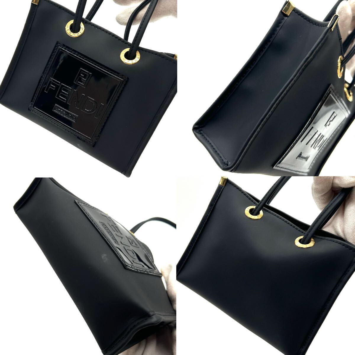 FENDI フェンディ ミニ ハンドバッグ ロゴ ラバー ブラック FENDI フェンディ ミニ ハンドバッグ ロゴ ラバー ブラック