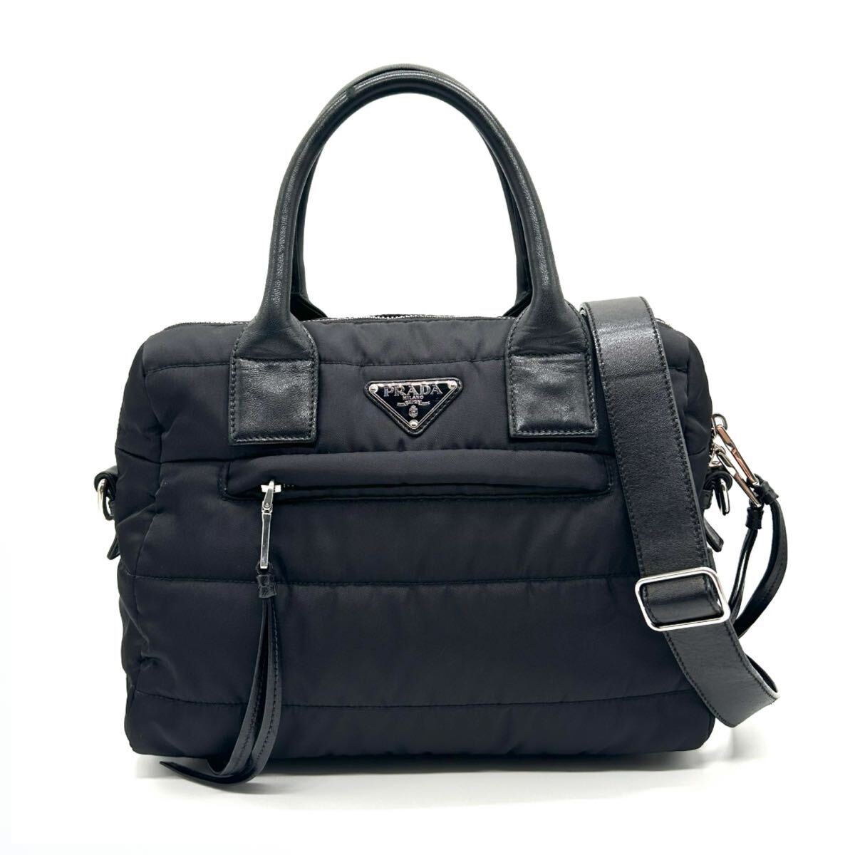 PRADA プラダ 2wayショルダーバッグ ボンバー ナイロン レザー PRADA プラダ 2wayショルダーバッグ ボンバー ナイロン レザー