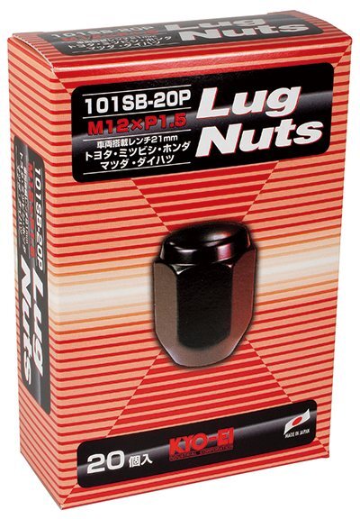 協永産業 ラグナット 60°テーパー座 袋タイプ 21HEX M12×P1.5 20pcs ブラック / Lug Nut (101SB-20P) KYO-EI_画像1