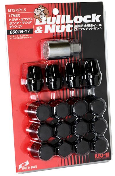 協永産業 ブルロック ロック＆ナット セット 袋タイプ 17HEX M12×P1.5 4H車用 16pcs ブラック / Bull Lock&Nut (0601B-17) KYO-EI_画像1