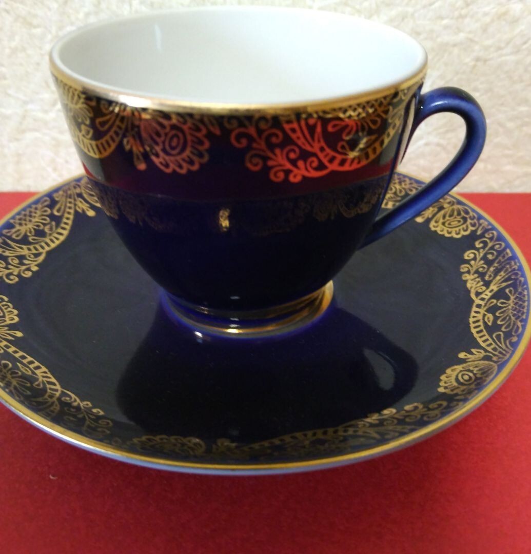 （豪華）IMPERIAL PORCELAINインペリアル ポーセレン 金彩紺色デミタスカップ&ソーサー_画像2