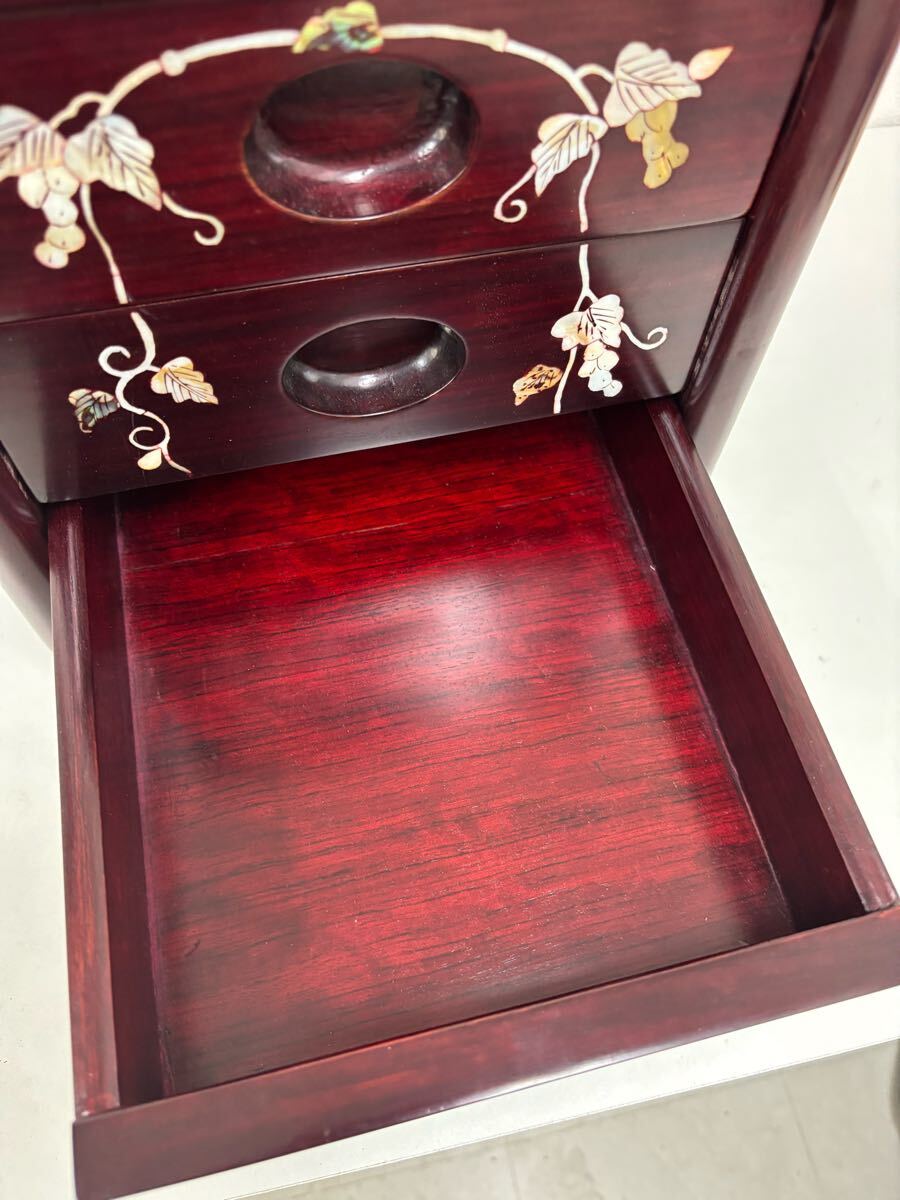 F007 螺鈿細工 木製 3段/収納家具/整理箪笥/箪笥/チェスト/小物 F007 螺鈿細工 木製 3段/収納家具/整理箪笥/箪笥/チェスト/小物