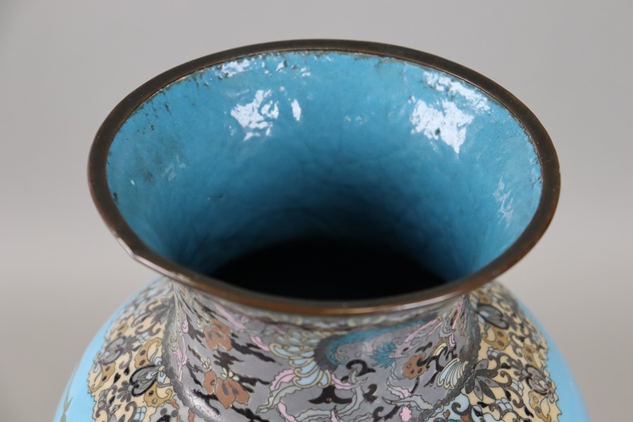 時代物 明治期 七宝焼 花鳥図 大花瓶 高41,5cm 置物 花器 煎茶飾 時代物 明治期 七宝焼 花鳥図 大花瓶 高41,5cm 置物 花器 煎茶飾
