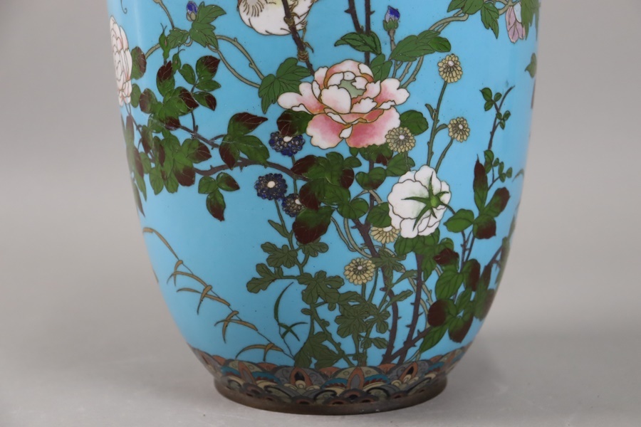 時代物 明治期 七宝焼 花鳥図 大花瓶 高41,5cm 置物 花器 煎茶飾 時代物 明治期 七宝焼 花鳥図 大花瓶 高41,5cm 置物 花器 煎茶飾