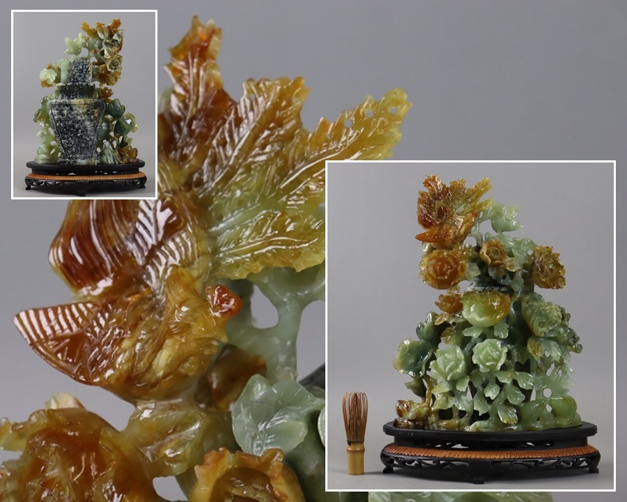 中国古玩 唐物 翡翠玉石 菊鳳凰花鳥彫刻 蓋物 花瓶 香炉 置物 中国古玩 唐物 翡翠玉石 菊鳳凰花鳥彫刻 蓋物 花瓶 香炉 置物