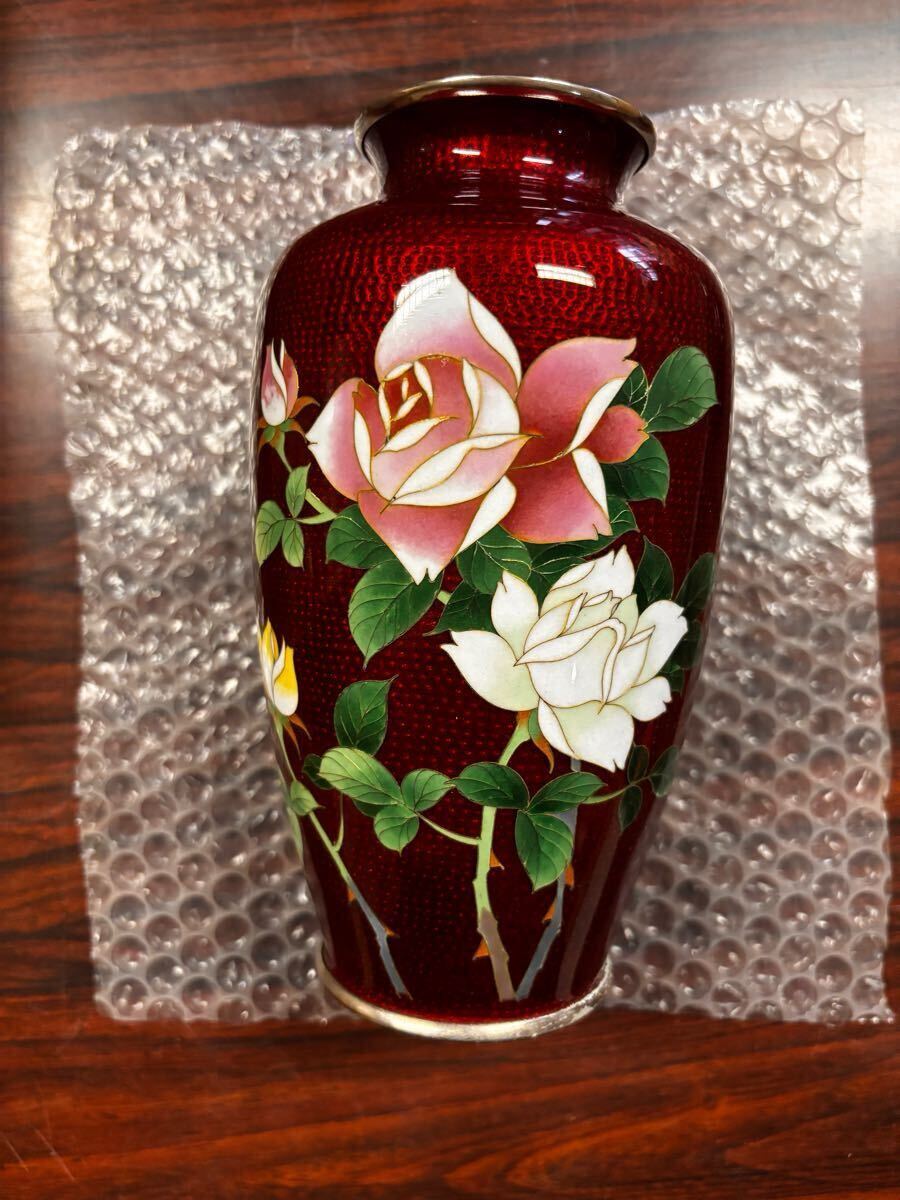 七宝焼 花瓶 薔薇文様 花器 骨董品 美術品 桐箱入(染付)|売買 七宝焼 花瓶 薔薇文様 花器 骨董品 美術品 桐箱入(染付)|売買