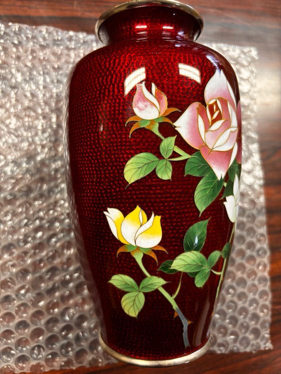 七宝焼 花瓶 薔薇文様 花器 骨董品 美術品 桐箱入(染付)|売買 七宝焼 花瓶 薔薇文様 花器 骨董品 美術品 桐箱入(染付)|売買