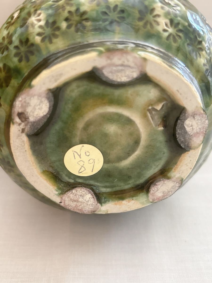 織部焼 花瓶 花器 花入 インテリア 陶器 工芸品 印花紋 緑 No.22 織部焼 花瓶 花器 花入 インテリア 陶器 工芸品 印花紋 緑 No.22