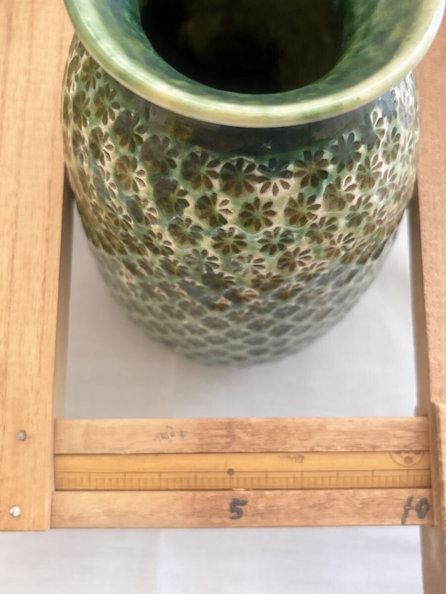 織部焼 花瓶 花器 花入 インテリア 陶器 工芸品 印花紋 緑 No.22 織部焼 花瓶 花器 花入 インテリア 陶器 工芸品 印花紋 緑 No.22