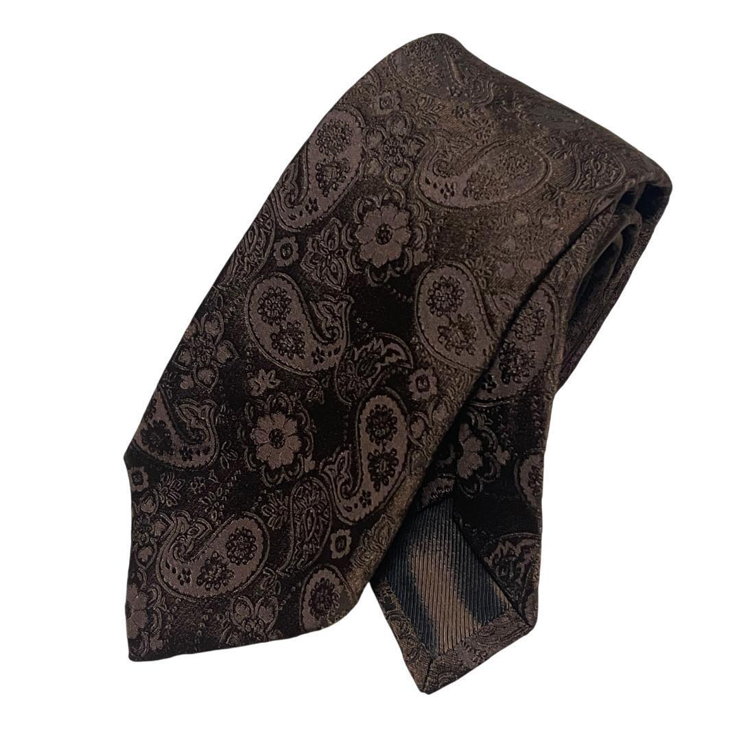 ルイジボレッリ ネクタイ ペイズリー ジャガード ブラウン ソリッドタイ LUIGI BORRELLI ルイジボレッリ ネクタイ ペイズリー ジャガード