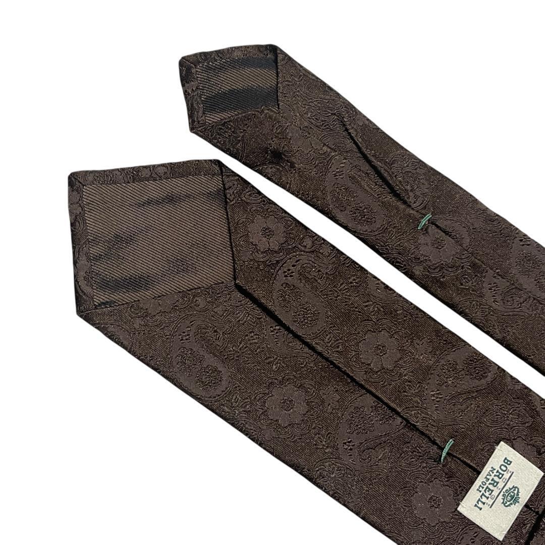 ルイジボレッリ ネクタイ ペイズリー ジャガード ブラウン ソリッドタイ LUIGI BORRELLI ルイジボレッリ ネクタイ ペイズリー ジャガード