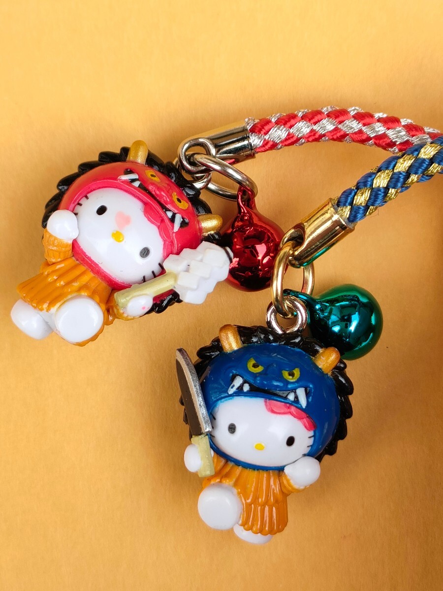 ★美品★レア★未使用品 秋田限定 なまはげバージョン ストラップ 根付け★キティちゃんマスコット ご當(dāng)?shù)廿匹?2007年 赤鬼 青鬼 節(jié)分 鈴