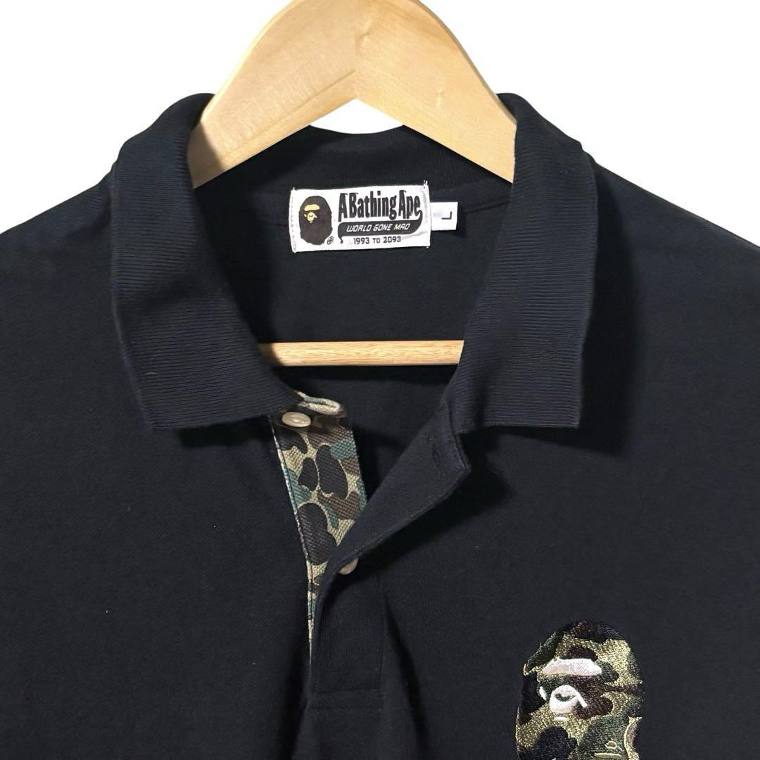 A BATHING APE アベイシングエイプ ポロシャツ ブラック×カモ L A BATHING APE アベイシングエイプ ポロシャツ ブラック×カモ L
