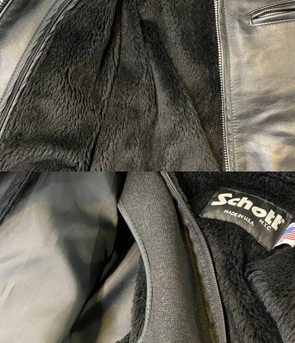 SCHOTT 643 ボアライナー付き シングルライダース size 36 ブラック ショット 店舗受取可