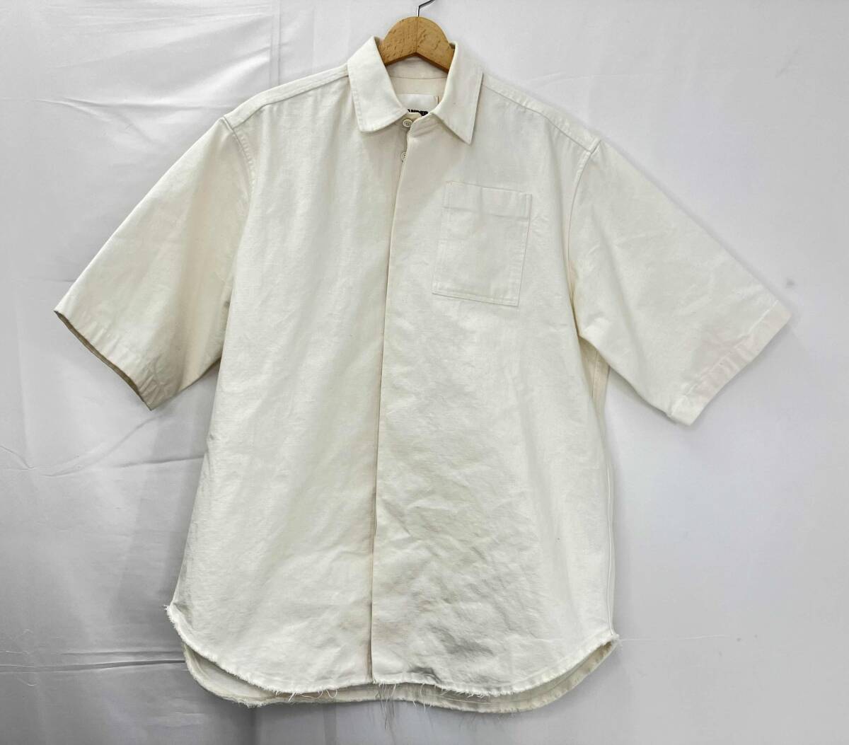 JIL SANDER ジルサンダー SELVEDGE CANVAS セルビッジ キャンバス オーバーサイズ 半袖シャツ サイズ38 メンズ キナリ系 ※襟周り汚れ_画像1