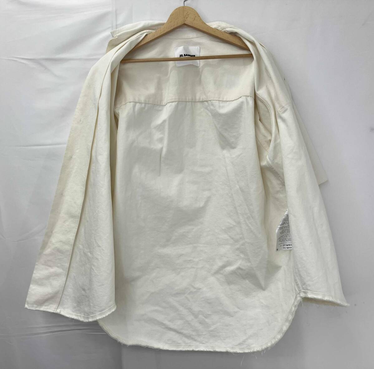 JIL SANDER ジルサンダー SELVEDGE CANVAS セルビッジ キャンバス オーバーサイズ 半袖シャツ サイズ38 メンズ キナリ系 ※襟周り汚れ_画像3