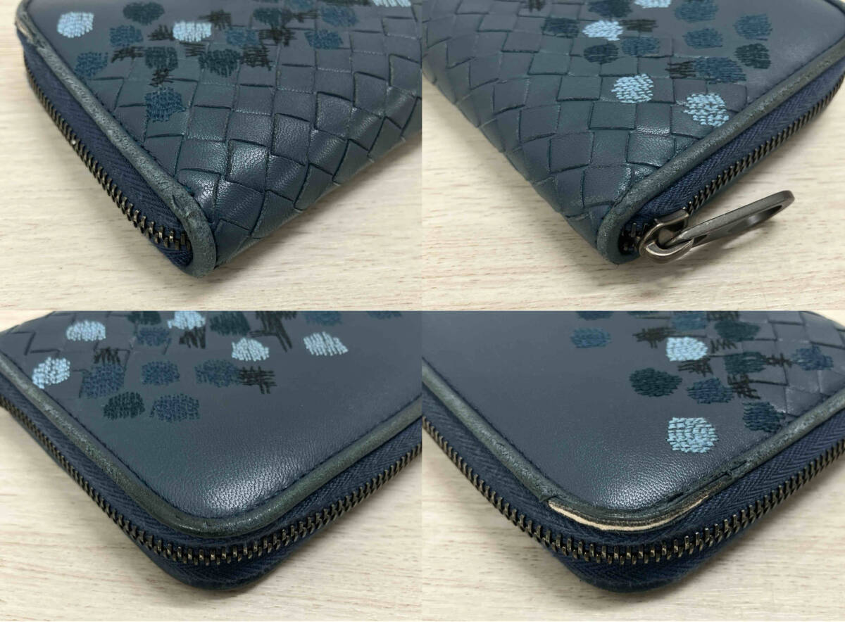 BOTTEGA VENETA B07007645F ラウンドファスナー 刺繍 長財布 ボッテガウ゛ェネタ メンズ財布 紺