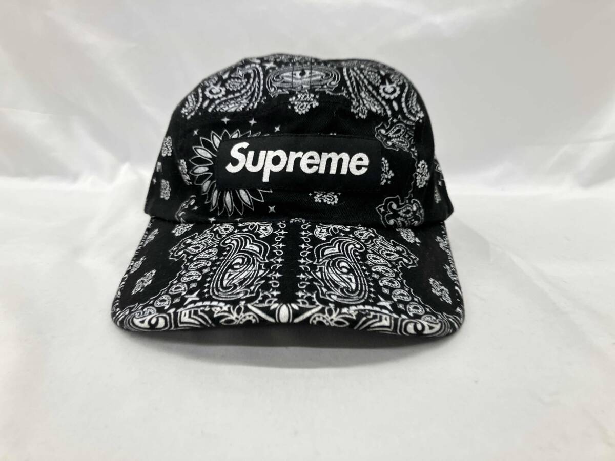 Supreme シュプリームキャップ/ブラック(ペイズリー柄)/綿100％/帽子周り約56㎝