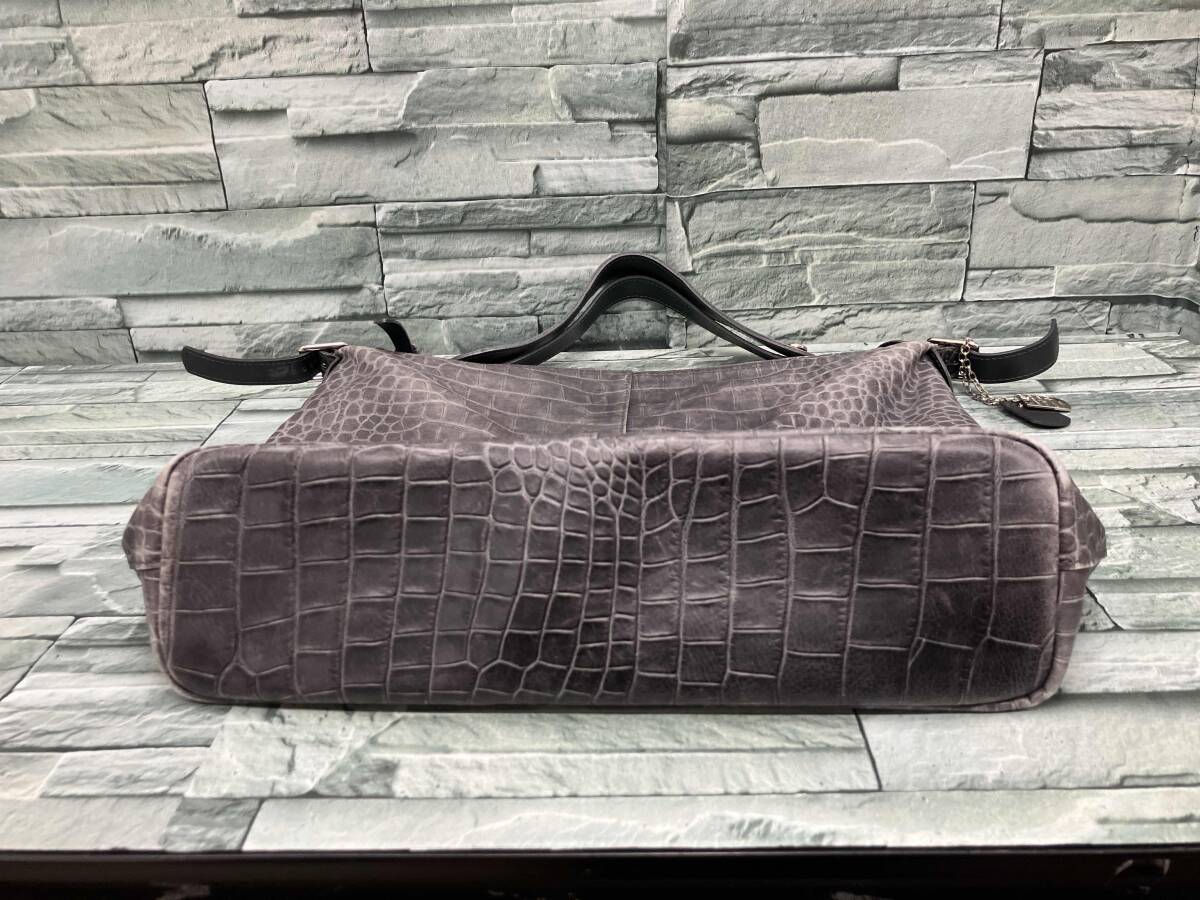 LONGCHAMP クロコ型押しレザー／GRY バッグ/ロンシャン/グレー