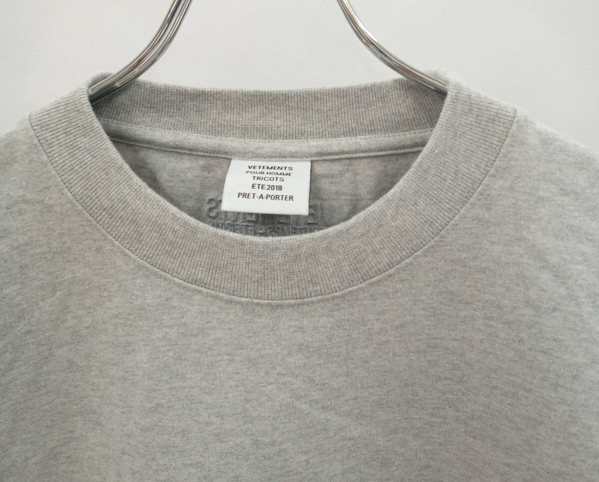 VETEMENTS ヴェトモン MSS18TR37 ロゴ刺繍 18SS 半袖Tシャツ XS グレー 夏