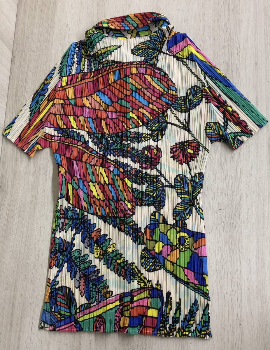 PLEATS PLEASE プリーツプリーズ 植物柄 半袖プリーツシャツ [PP81-JJ653] ホワイト×総柄 日本制 レディース [表記サイズ:4]