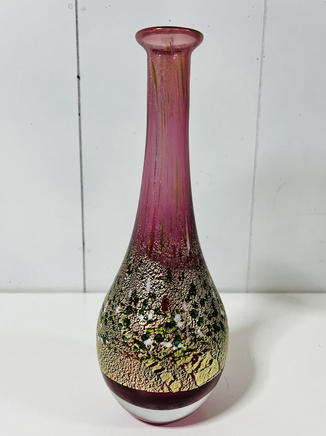☆黒木国昭☆ 花器 手吹きガラス 金赤金彩 「琳派」 国の卓越 ☆黒木国昭☆ 花器 手吹きガラス 金赤金彩 「琳派」 国の卓越