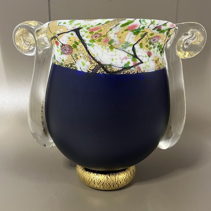 ☆黒木国昭☆ 花器 花瓶 金彩象嵌 光琳 グラスアート ガラス ☆黒木国昭☆ 花器 花瓶 金彩象嵌 光琳 グラスアート ガラス