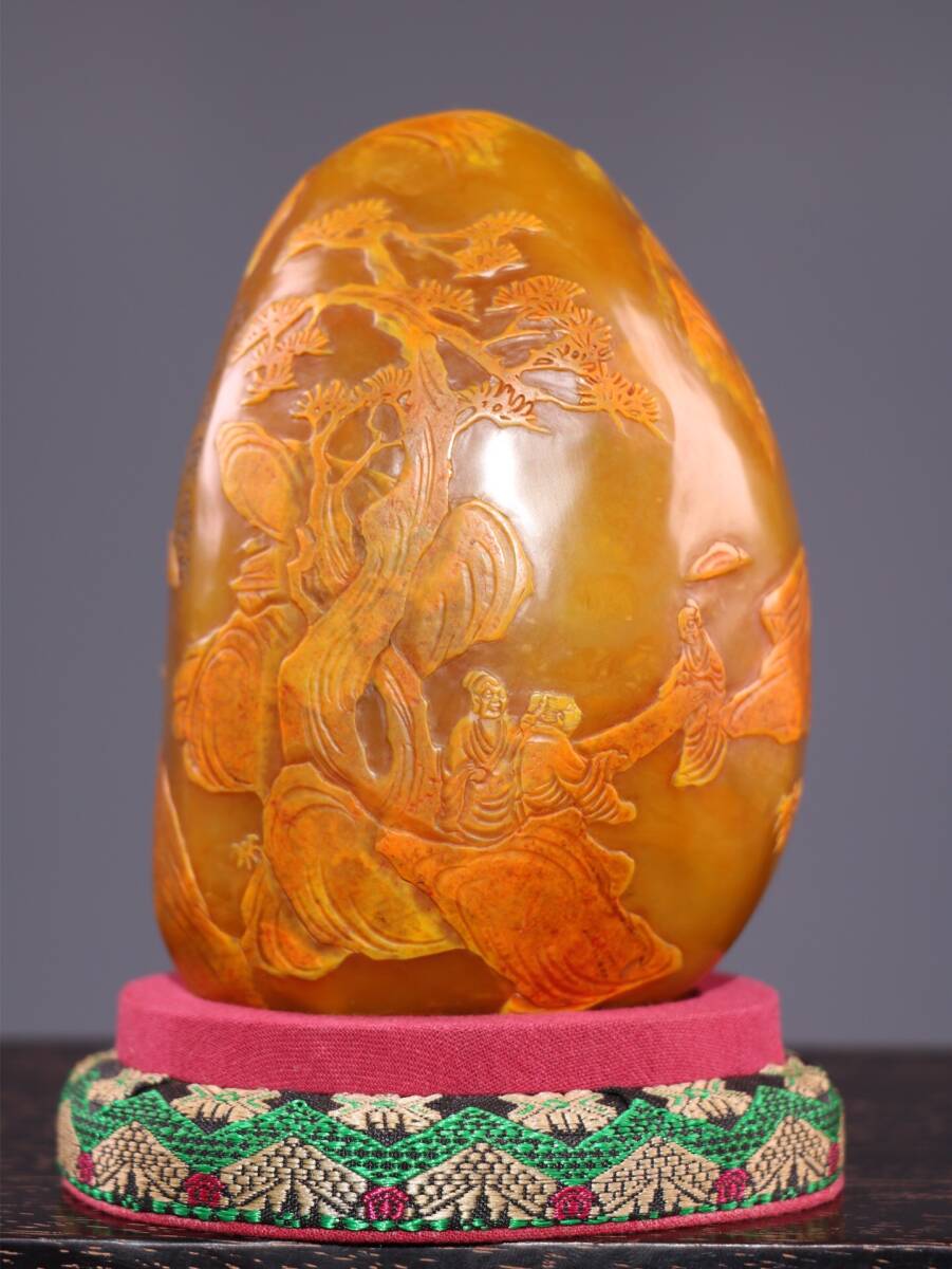 中国古美術・田黄石・カラスの皮・人物景色丸の印鑑・文房具・天然石・細密彫・書道具 中国古美術・田黄石・カラスの皮・人物景色丸の印鑑・文房具