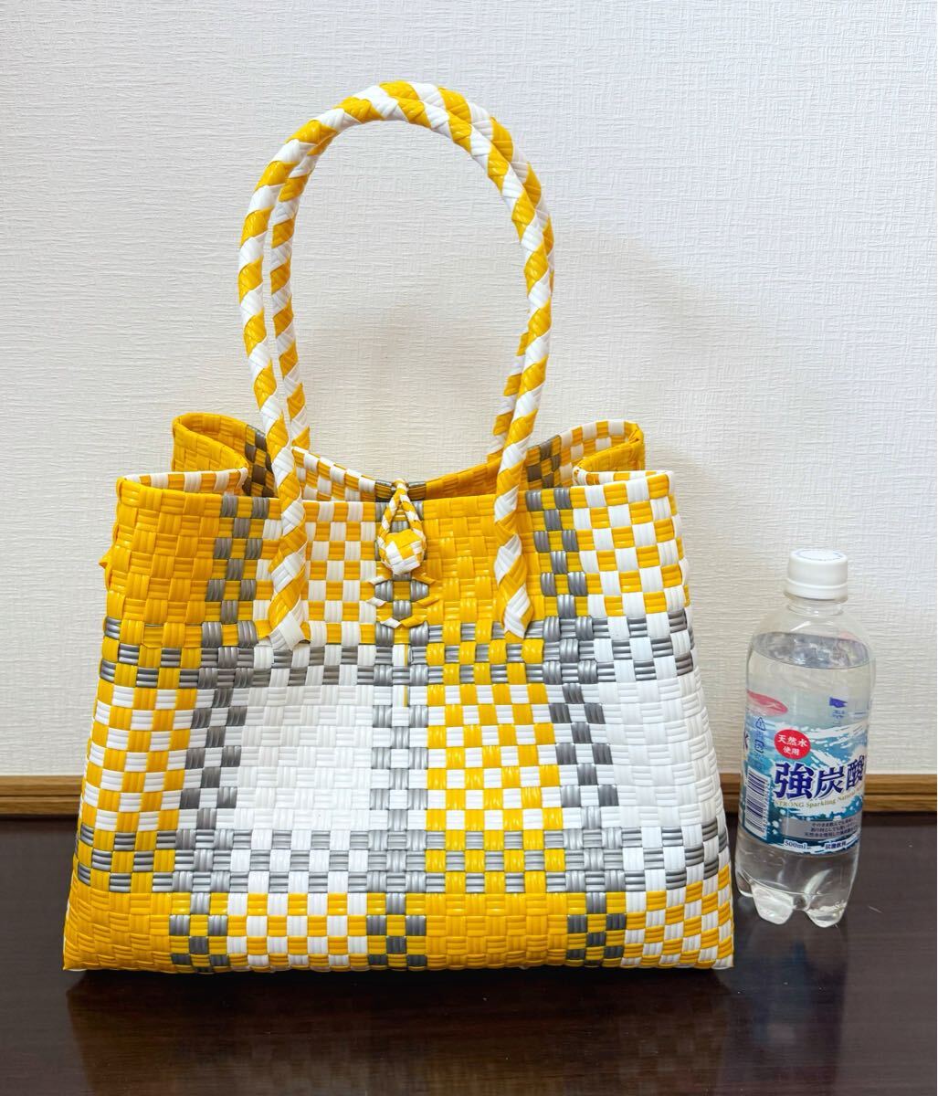 プラカゴ メルカド トートバッグ マルシェバッグ ハンドメイド ビニールバッグ 軽量 Lサイズ パサールバッグ　イエロー