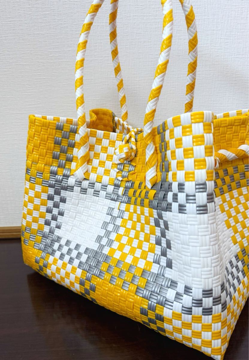 プラカゴ メルカド トートバッグ マルシェバッグ ハンドメイド ビニールバッグ 軽量 Lサイズ パサールバッグ　イエロー