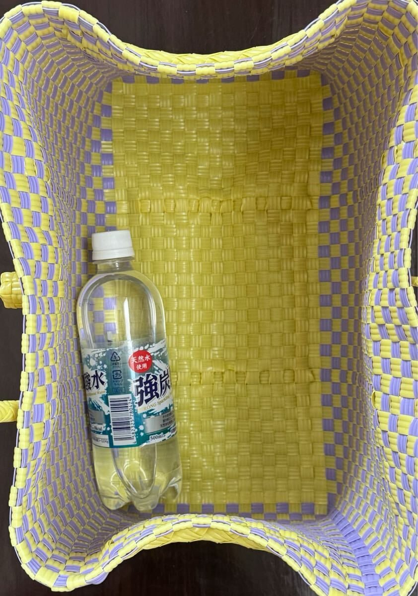プラカゴ メルカド トートバッグ マルシェバッグ ハンドメイド ビニールバッグ 軽量 Lサイズ パサールバッグ　ペールイエロー×ラベンダー