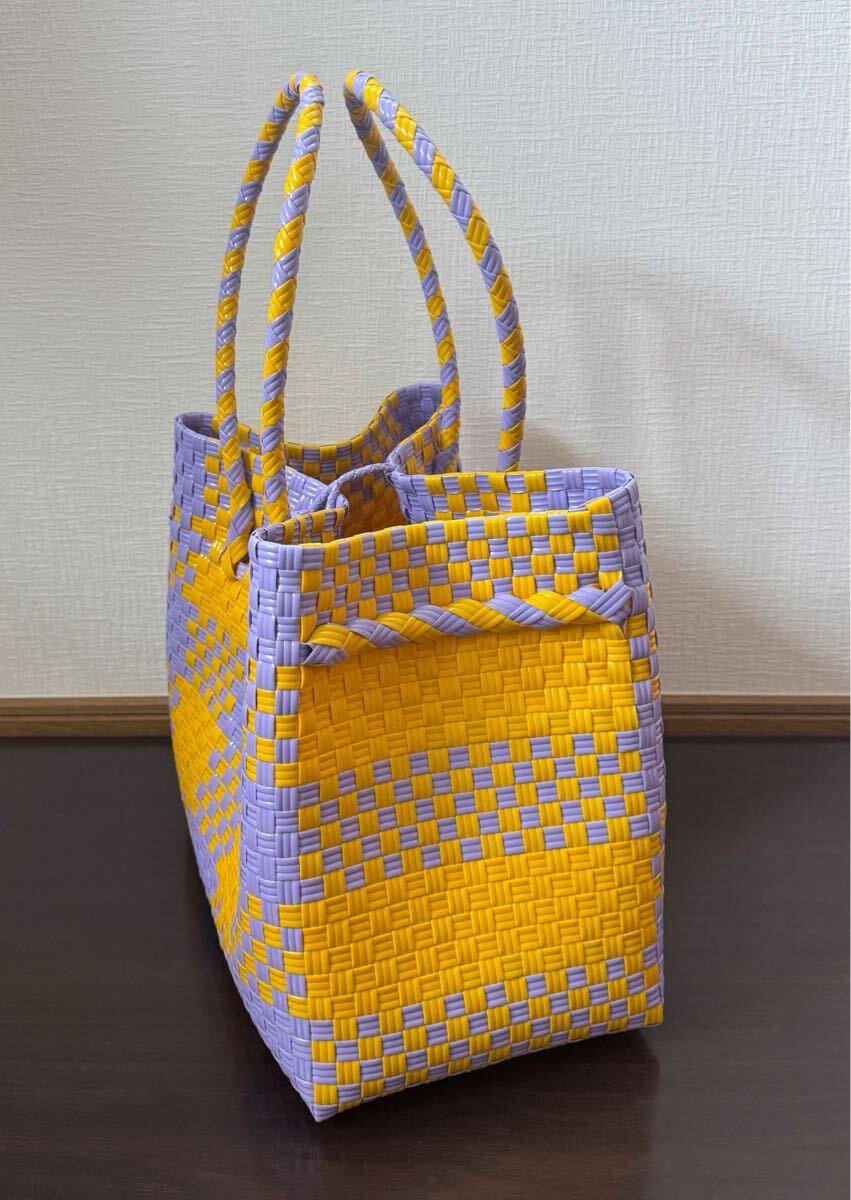 プラカゴ メルカド トートバッグ マルシェバッグ ハンドメイド ビニールバッグ 軽量 Lサイズ パサールバッグ　イエロー×ラベンダー