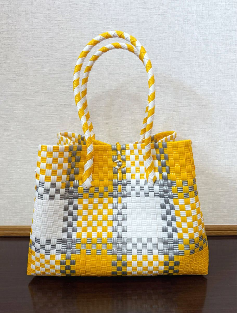 プラカゴ メルカド トートバッグ マルシェバッグ ハンドメイド ビニールバッグ 軽量 Lサイズ パサールバッグ　イエロー