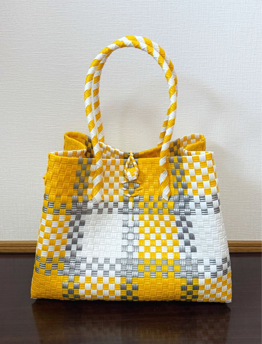 プラカゴ メルカド トートバッグ マルシェバッグ ハンドメイド ビニールバッグ 軽量 Lサイズ パサールバッグ　イエロー