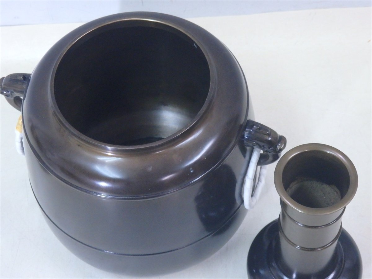 ☆高岡銅器 剛章作【鋳銅 皆具 共箱】4点重さ約3キロ 水指(幅 ☆高岡銅器 剛章作【鋳銅 皆具 共箱】4点重さ約3キロ 水指(幅
