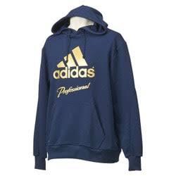 E117 adidas アディダス プロフェッショナル スウェット ビッゴ ロゴ パーカー フーディー スポーツ ネイビー系 メンズ サイズ L ゴールド