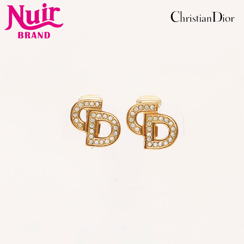 クリスチャンディオール Christian Dior イヤリング ラインストーン CD ロゴ ゴールド