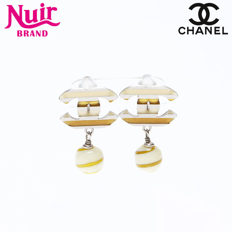 シャネル CHANEL イヤリング 05C 2005年 ココマーク ボーダー シルバー イエロー
