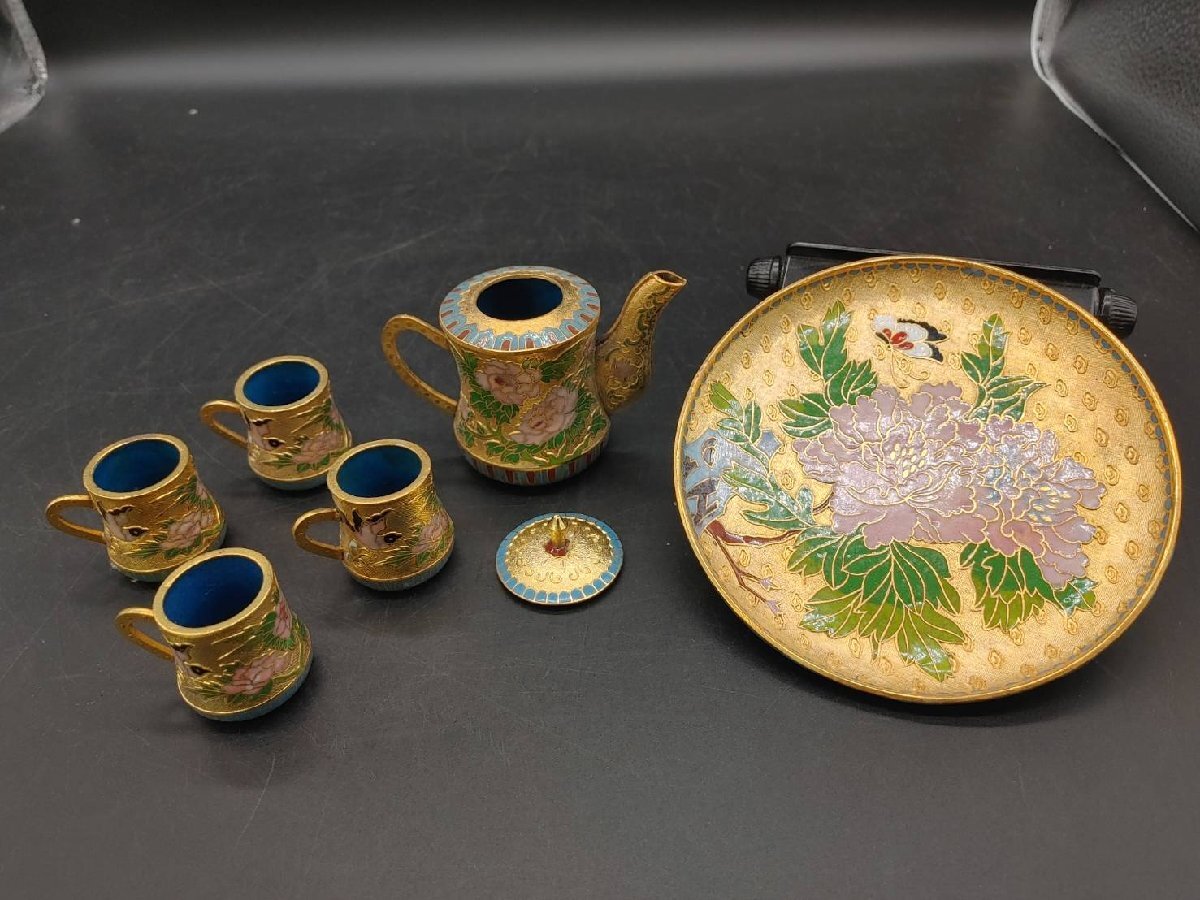 置物 中国 工芸品 ミニチュア 七宝焼 茶器セット 骨董品 (置物 置物 中国 工芸品 ミニチュア 七宝焼 茶器セット 骨董品 (置物